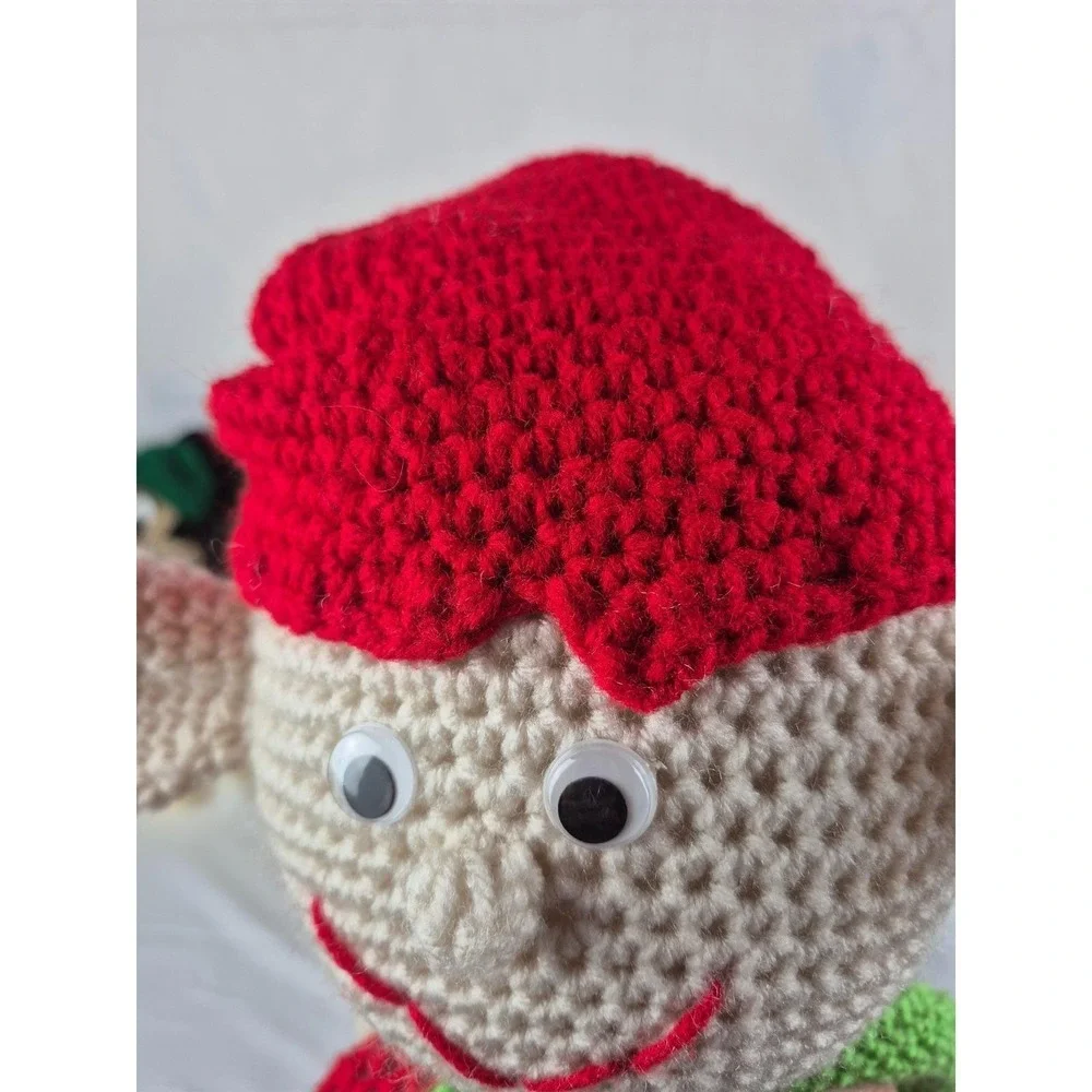 Handmade Crochet Christmas Elf Amigurumi Plush Holiday Decor Red Green Soft Toy‎